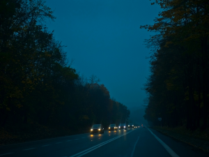 Cars driving on a road at night in Silver Spring, MD